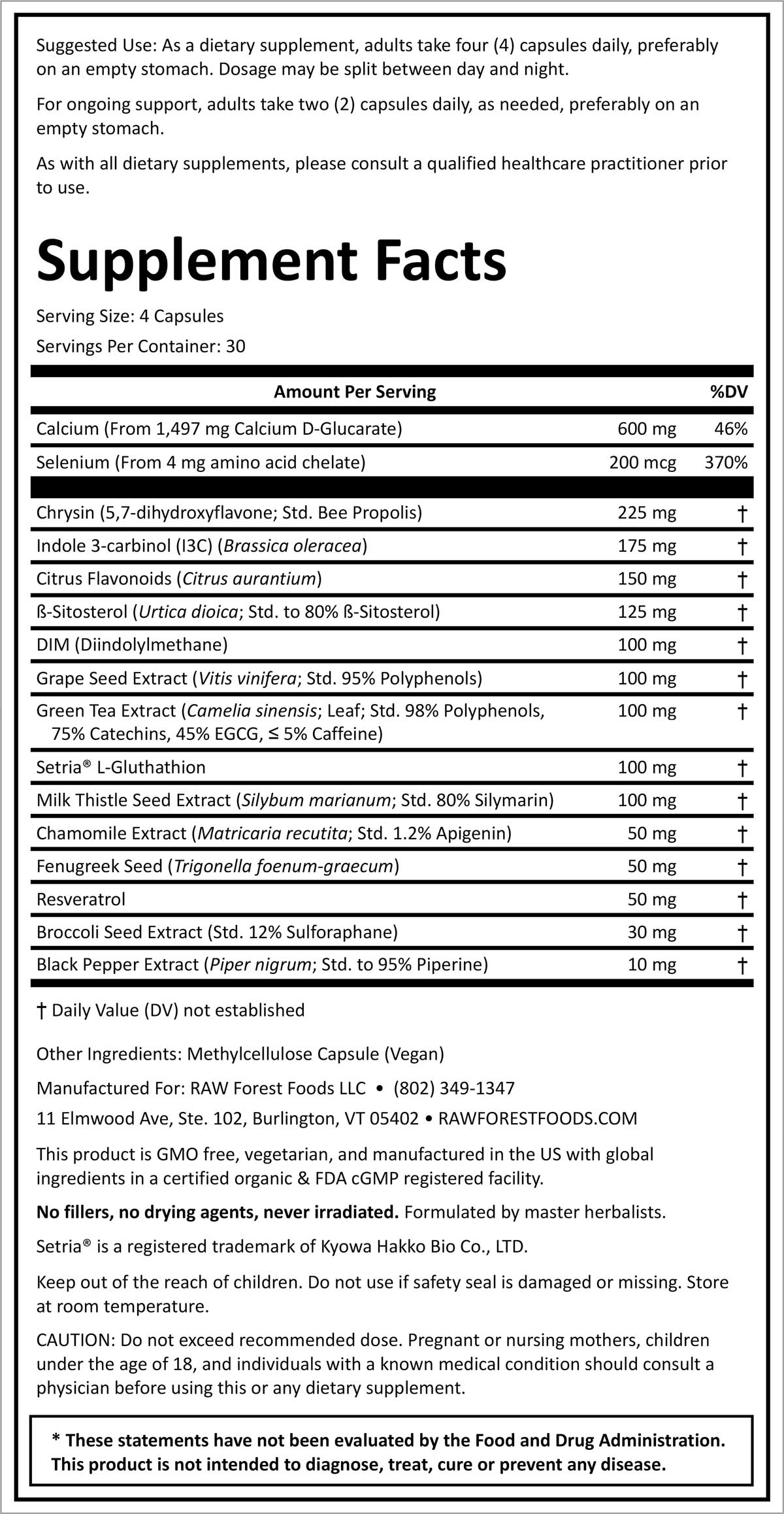 Peak Performance Estrogen Detox Supplement Facts Panel Peak Performance Estrogen Detox Supplement Facts Panel