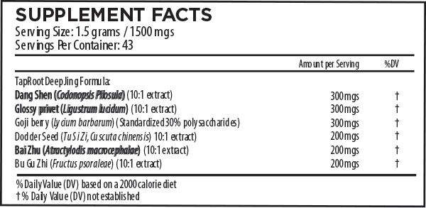 TapRoot Deep Jing Formula Supplement Facts TapRoot Deep Jing Formula Supplement Facts